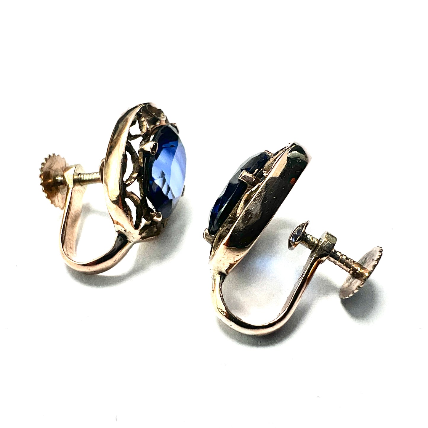 Vintage 9CT Gold Sapphire Screwback Earrings