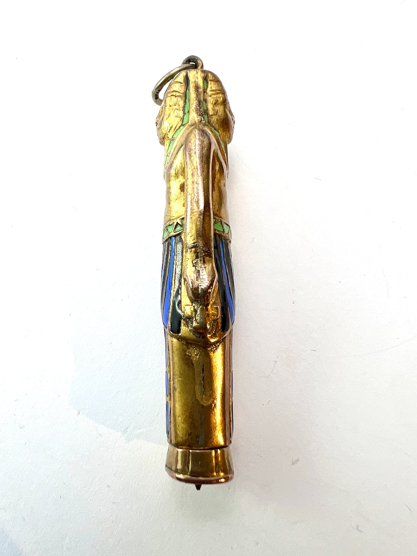 Large Antique Egyptian Sarcophagus Pharaoh Enamelled Propelling Pencil Pendant