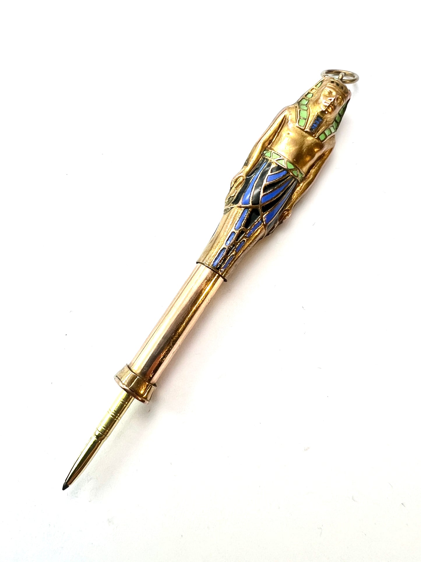 Large Antique Egyptian Sarcophagus Pharaoh Enamelled Propelling Pencil Pendant