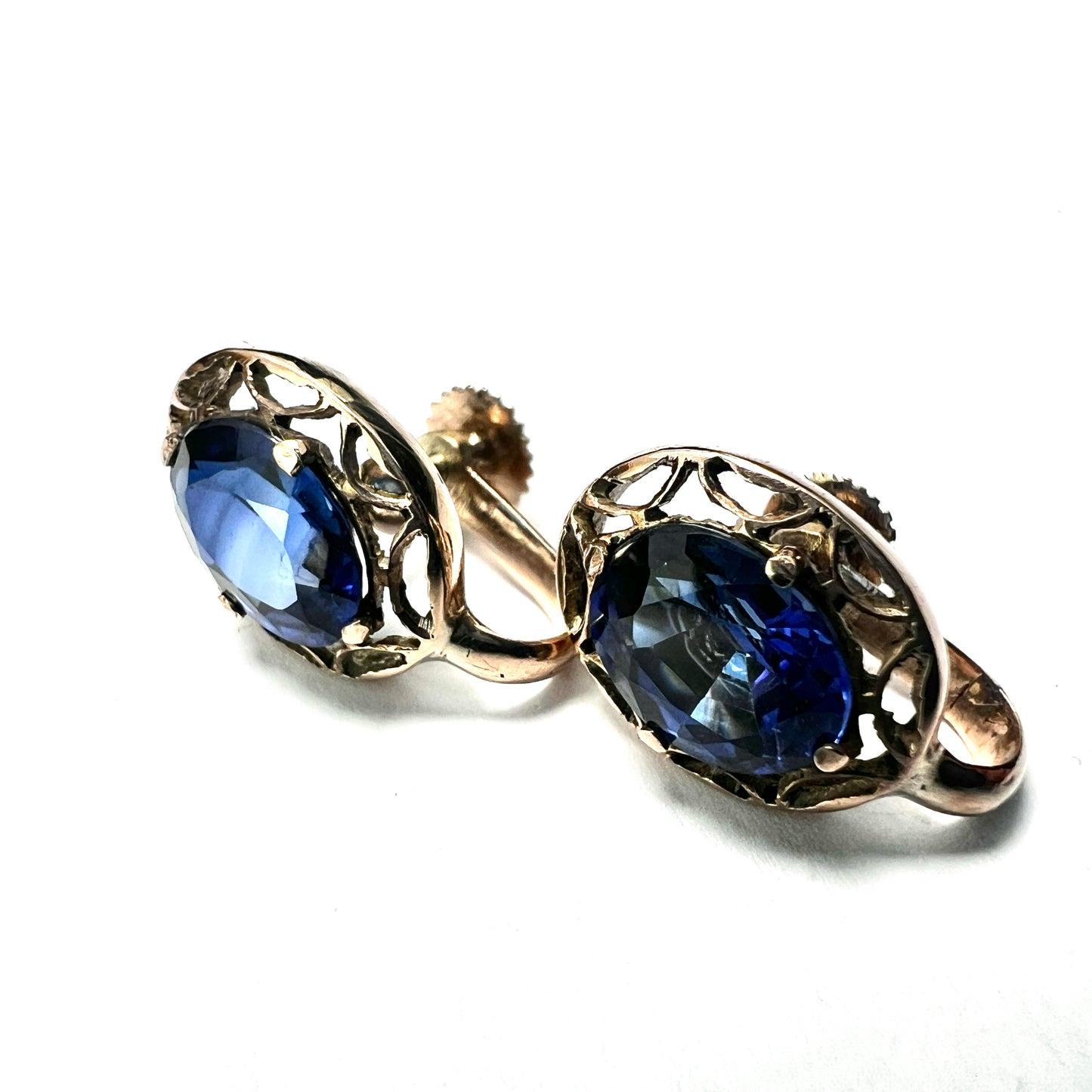 Vintage 9CT Gold Sapphire Screwback Earrings