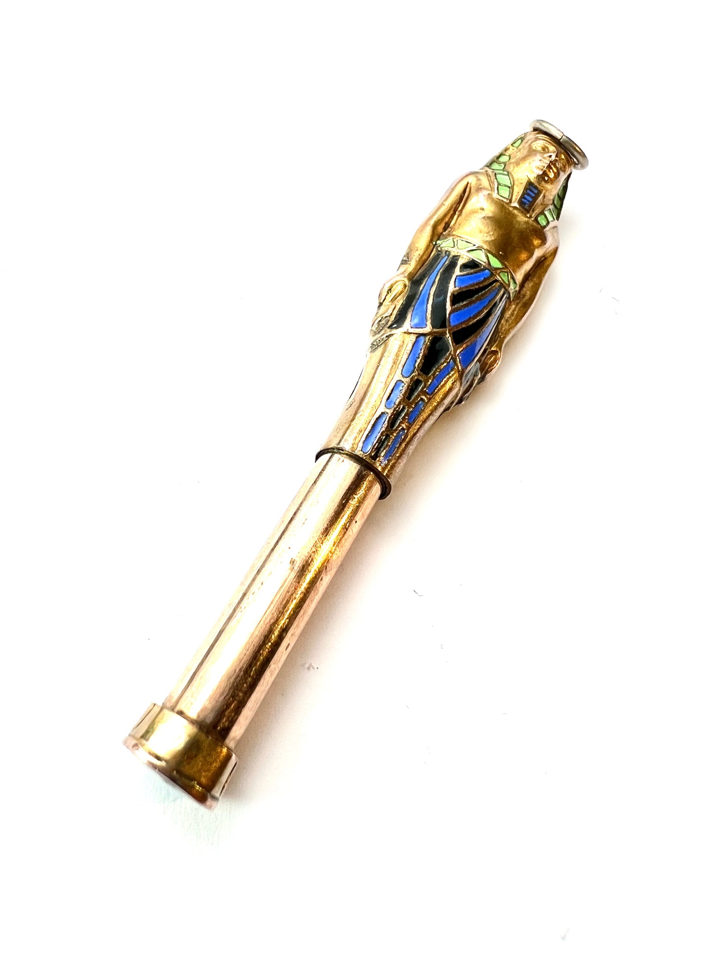 Large Antique Egyptian Sarcophagus Pharaoh Enamelled Propelling Pencil Pendant