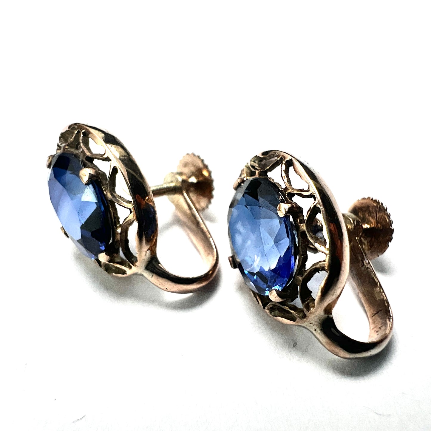Vintage 9CT Gold Sapphire Screwback Earrings