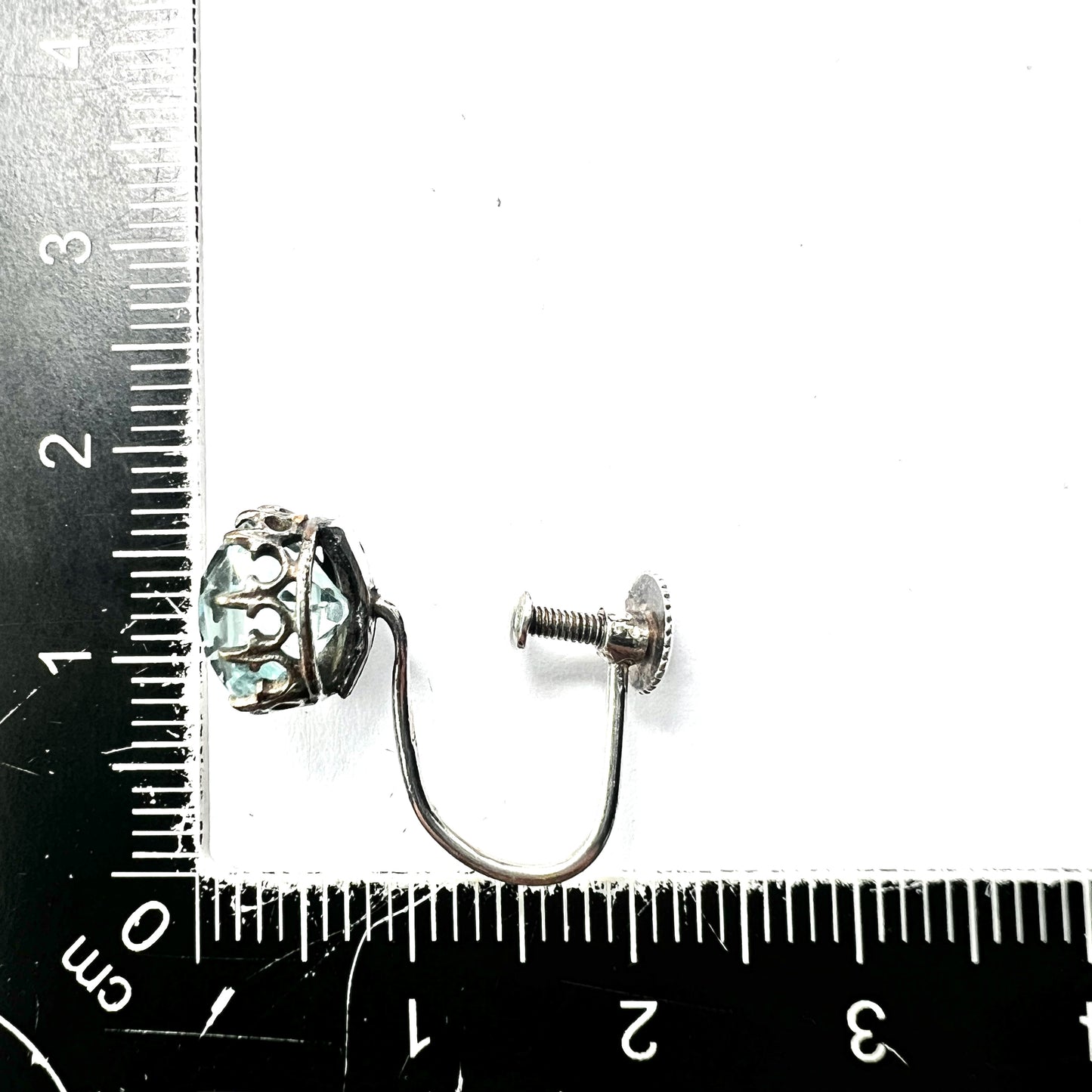 Antique Cushion-cut Aquamarine Paste Silver Screwback Earrings