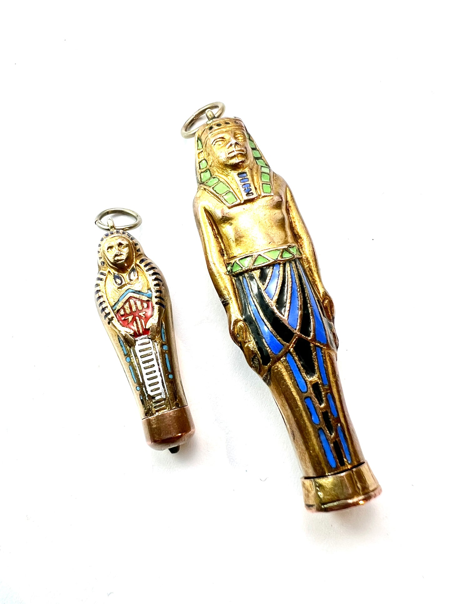 Large Antique Egyptian Sarcophagus Pharaoh Enamelled Propelling Pencil Pendant