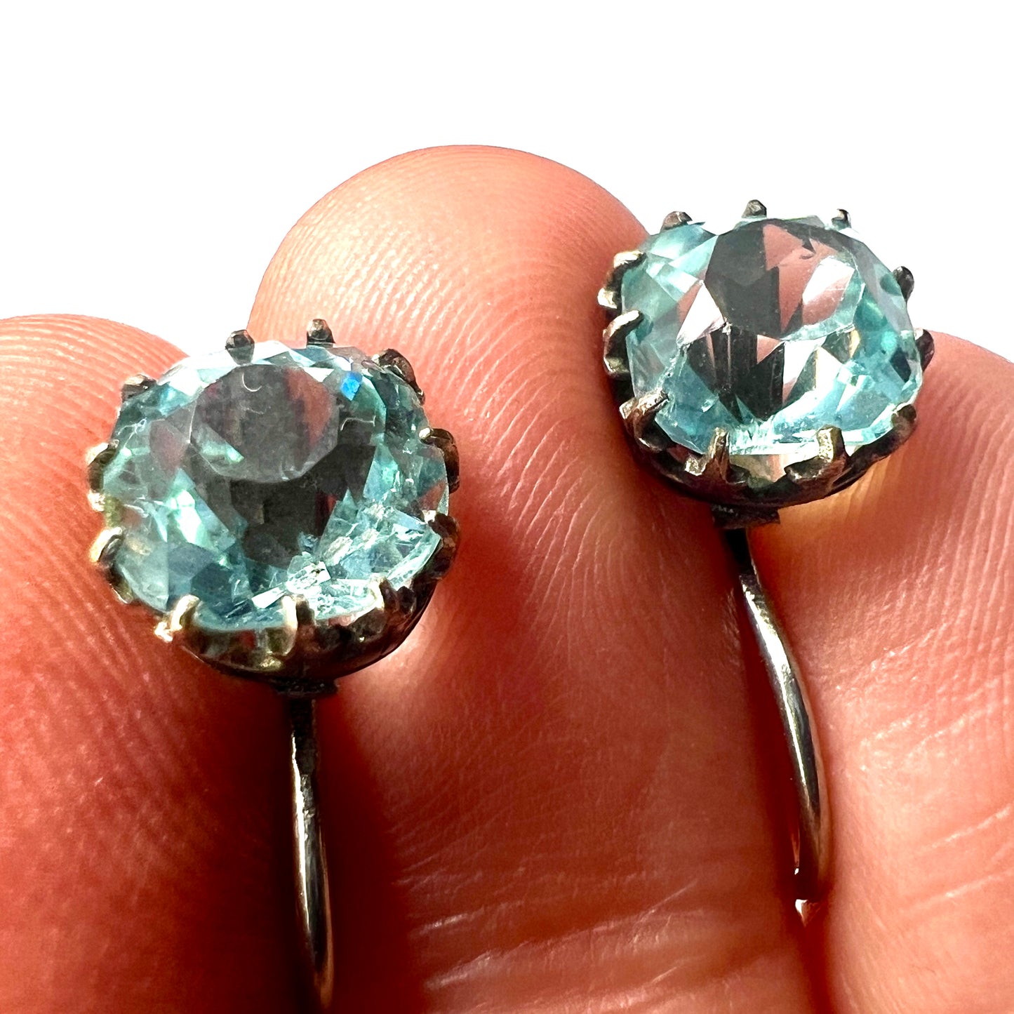 Antique Cushion-cut Aquamarine Paste Silver Screwback Earrings