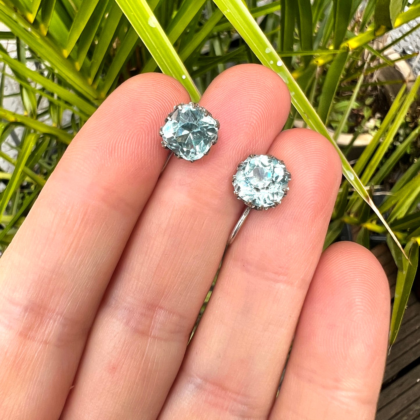 Antique Cushion-cut Aquamarine Paste Silver Screwback Earrings