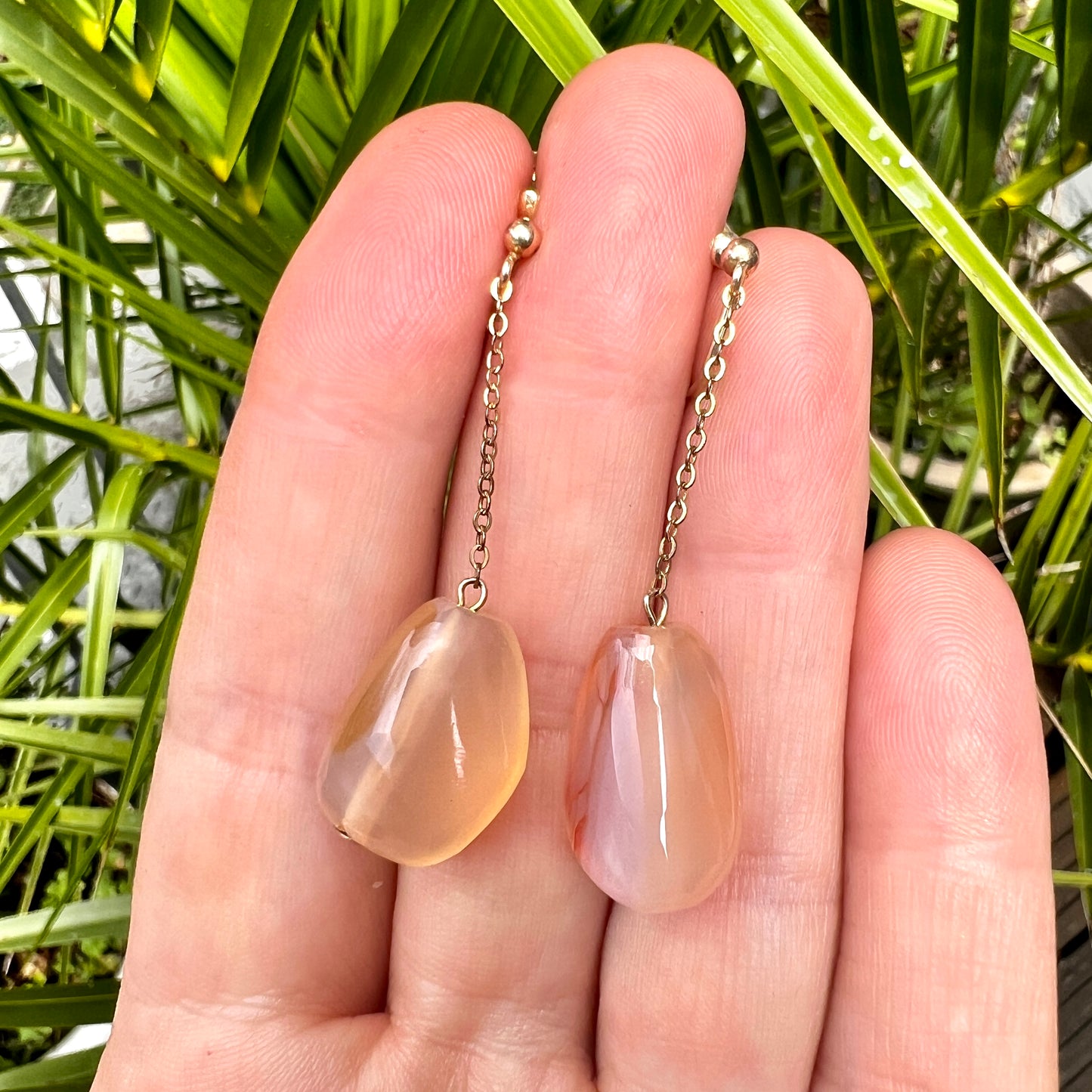 Antique 9CT Gold Agate Chain Drop Earrings