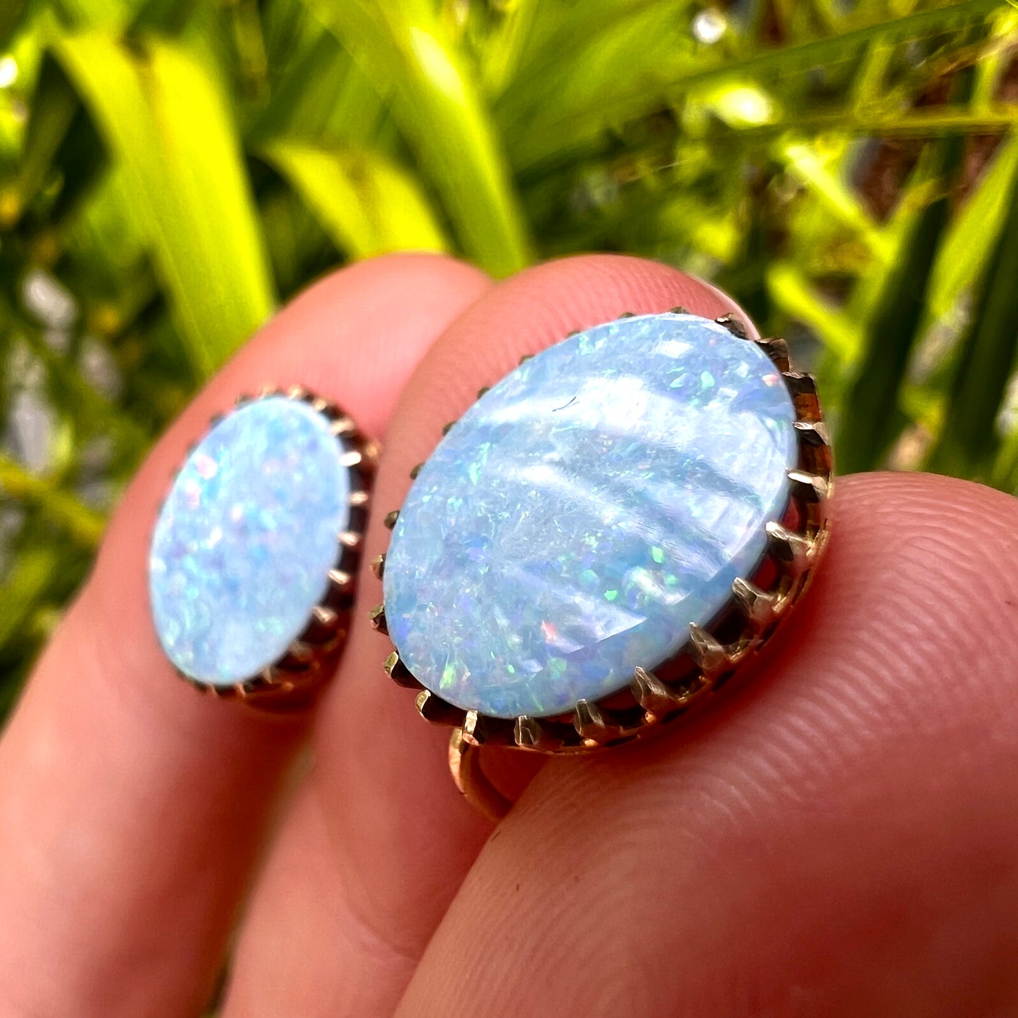 Antique 9CT Gold Opal Doublet Screwback Earrings