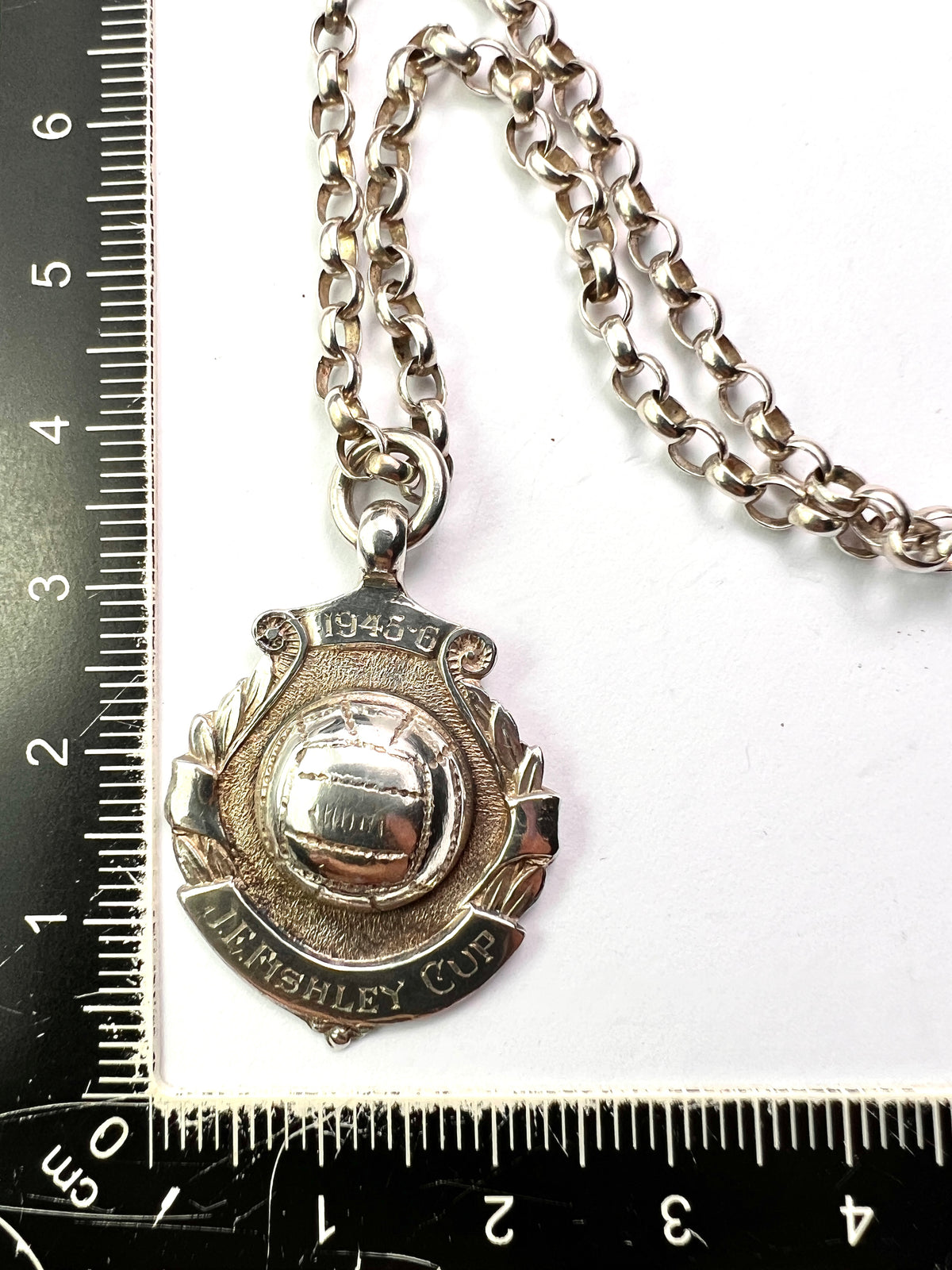 Vintage 1945-6 Sterling Silver Football Medal Pendant Necklace