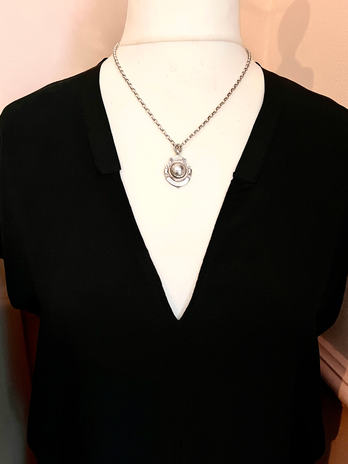 Vintage 1945-6 Sterling Silver Football Medal Pendant Necklace