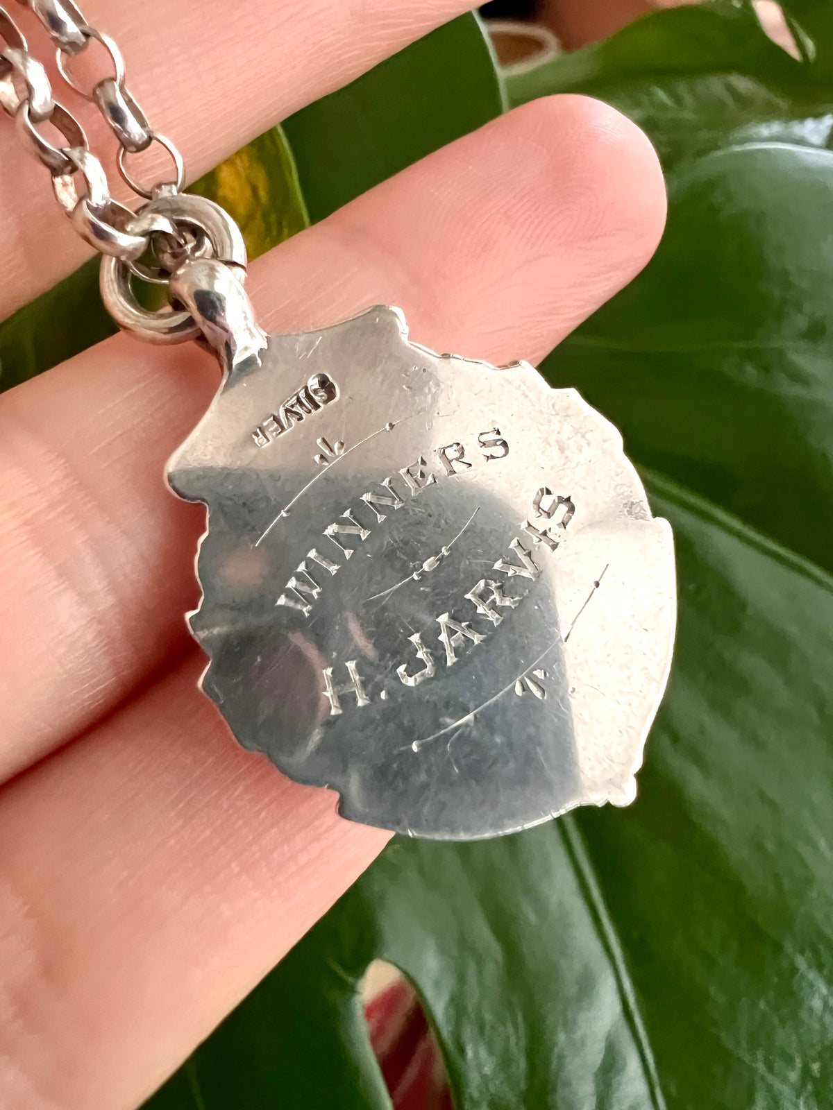 Vintage 1945-6 Sterling Silver Football Medal Pendant Necklace