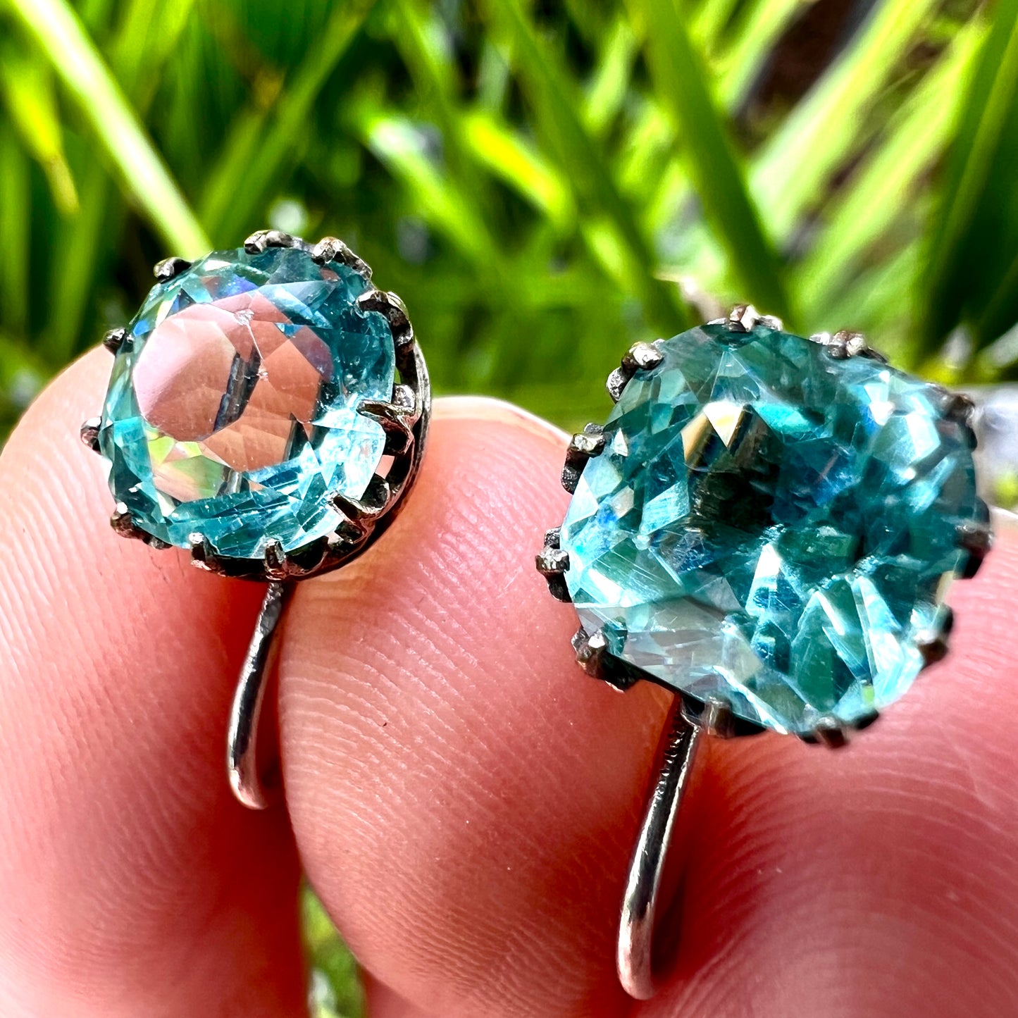 Antique Cushion-cut Aquamarine Paste Silver Screwback Earrings