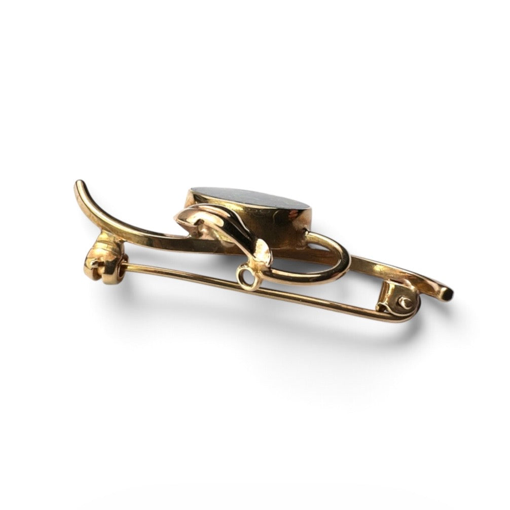 Art Nouveau Style 9CT Gold Opal Leaf Brooch
