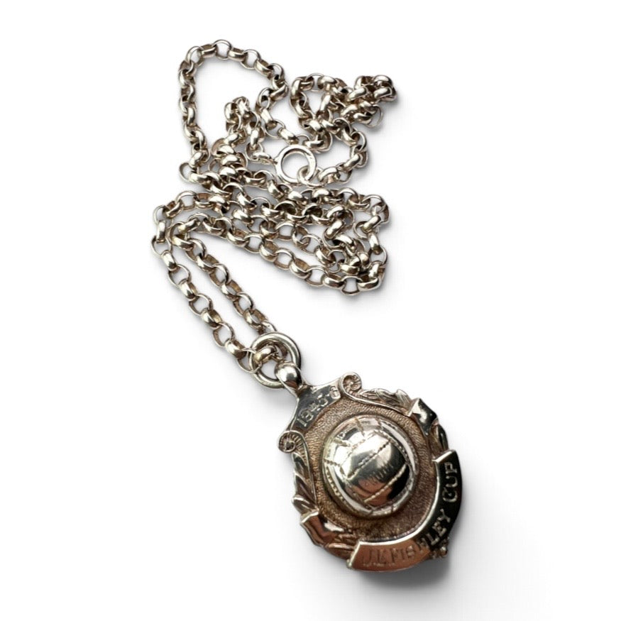 Vintage 1945-6 Sterling Silver Football Medal Pendant Necklace
