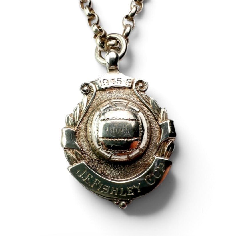 Vintage 1945-6 Sterling Silver Football Medal Pendant Necklace