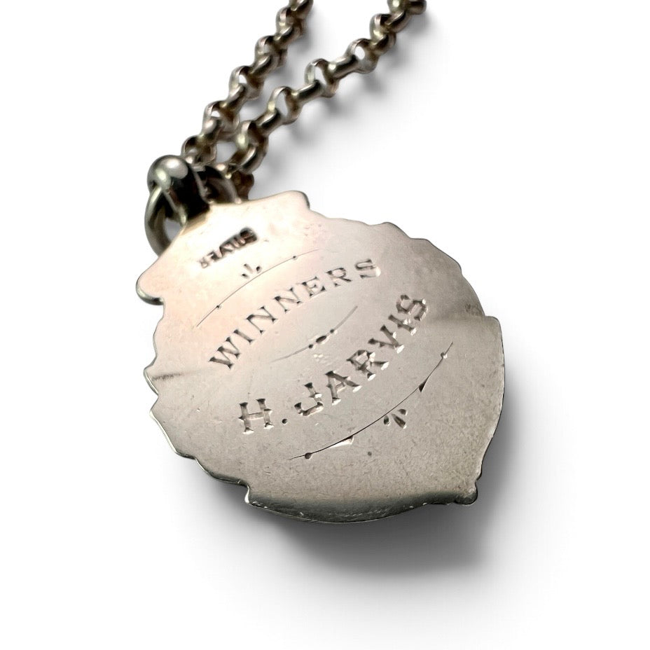Vintage 1945-6 Sterling Silver Football Medal Pendant Necklace