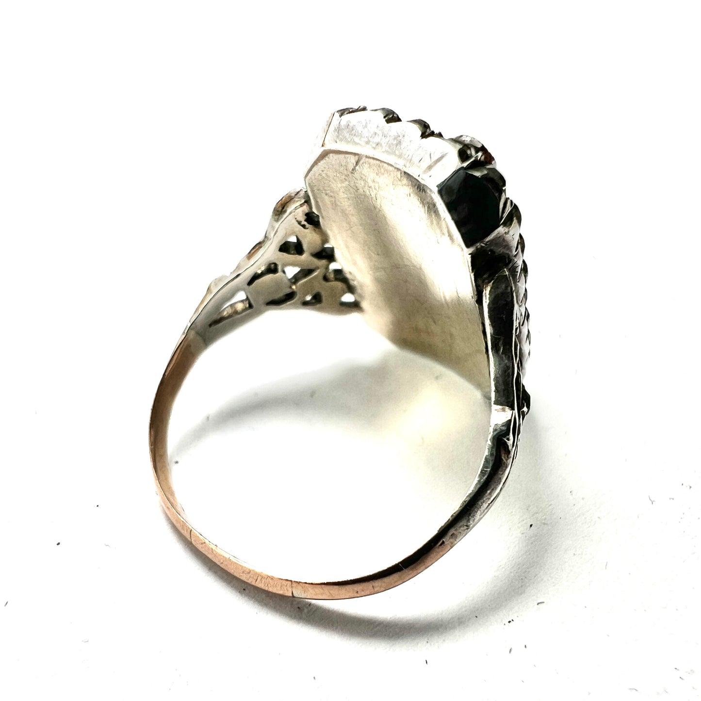 Antique Blue Enamel Gold and Silver Paste Flower Ring