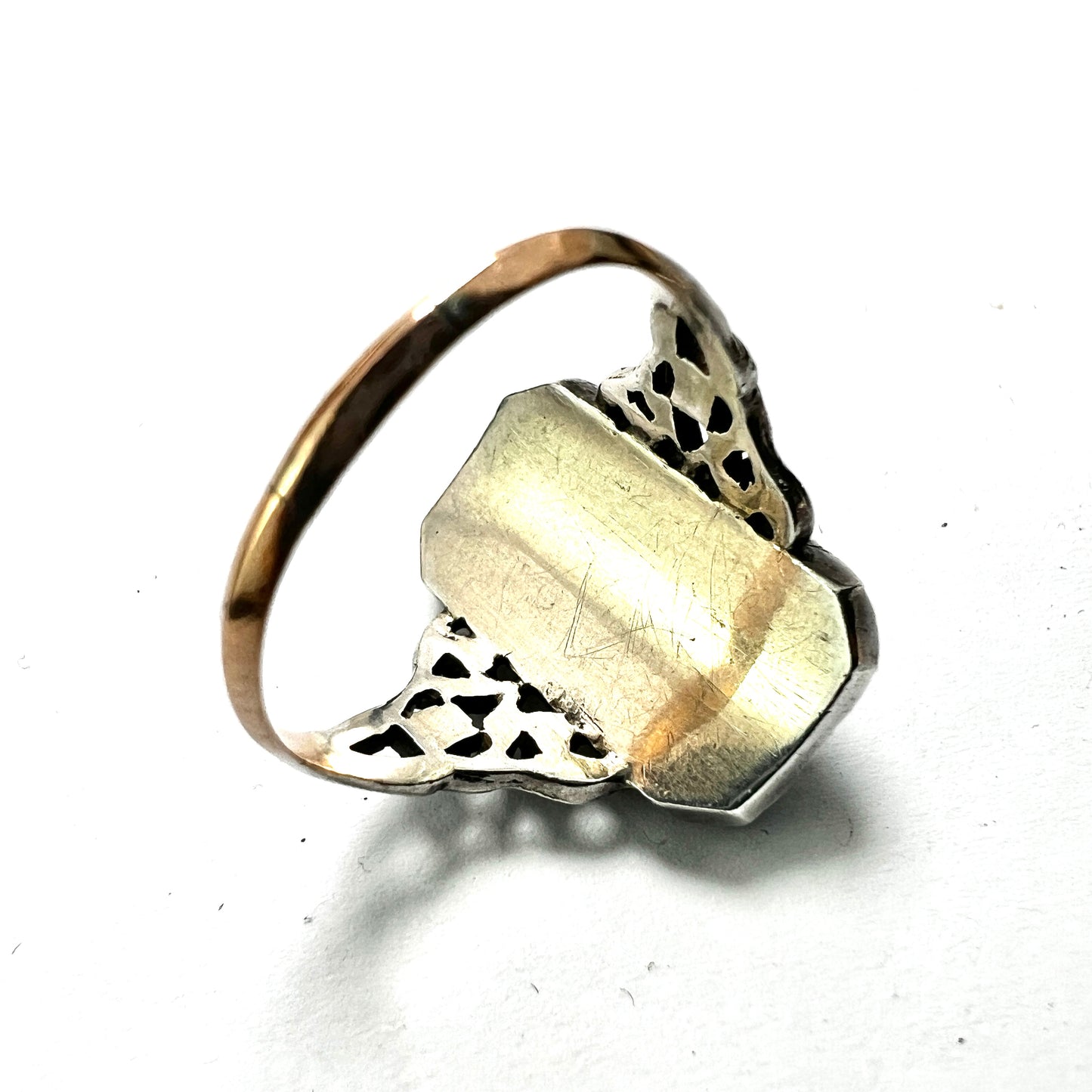Antique Blue Enamel Gold and Silver Paste Flower Ring