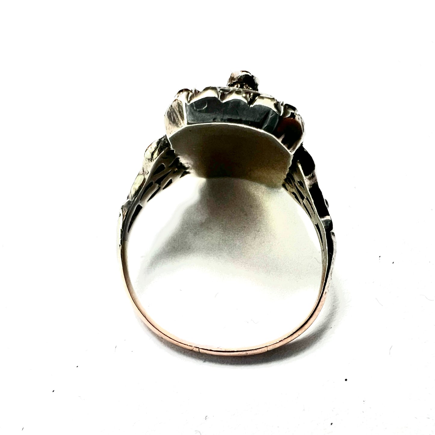 Antique Blue Enamel Gold and Silver Paste Flower Ring