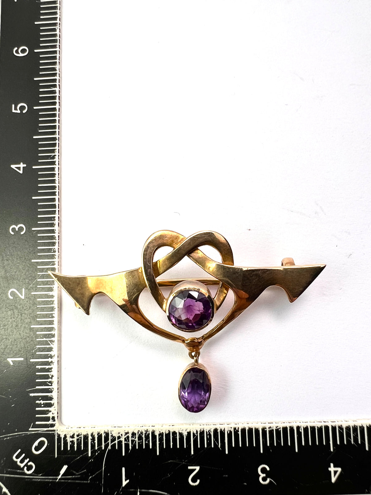 Boxed Art Nouveau 9CT Gold Amethyst Brooch by Deakin & Francis