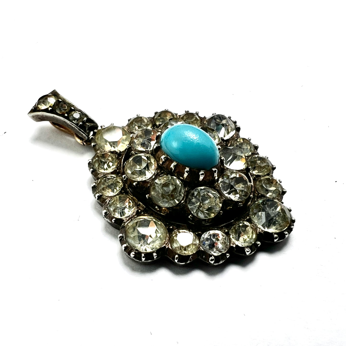 Victorian Turquoise Silver and Gold Paste Pendant