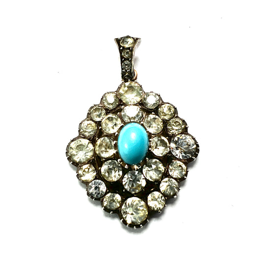 Victorian Turquoise Silver and Gold Paste Pendant