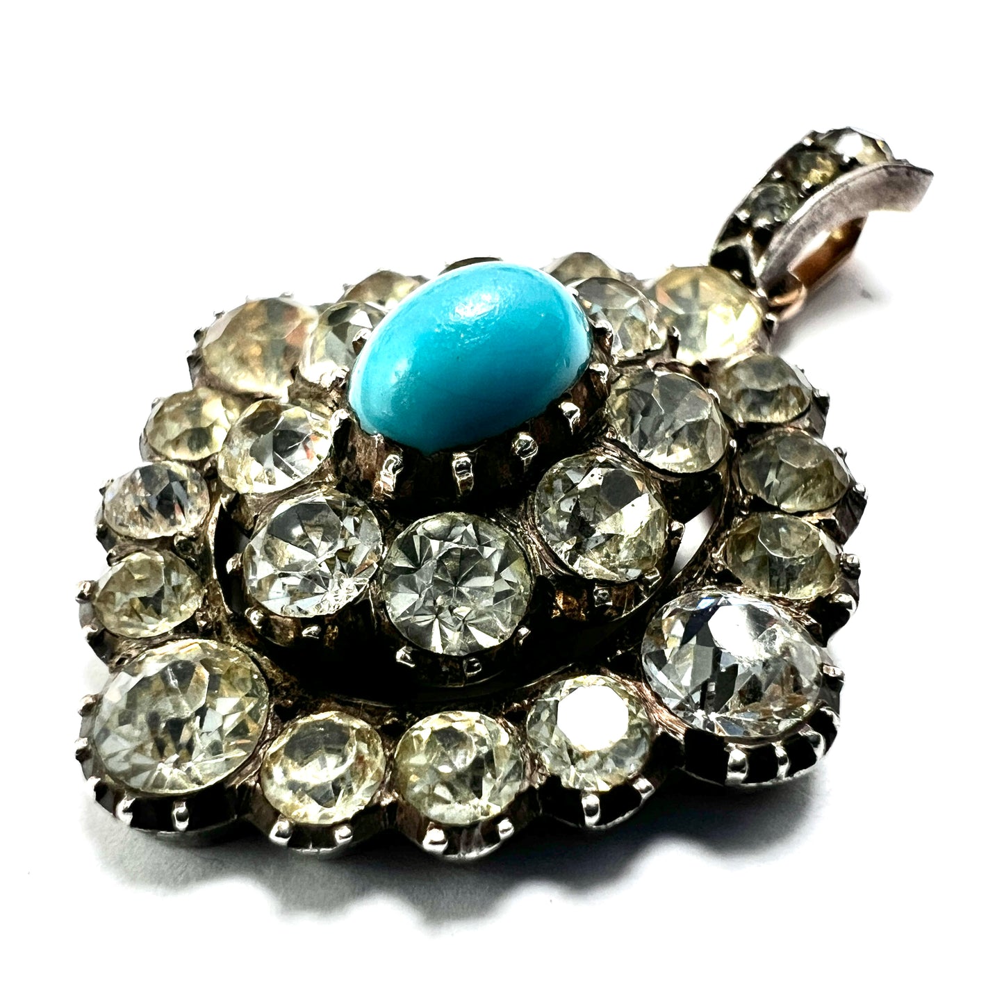 Victorian Turquoise Silver and Gold Paste Pendant