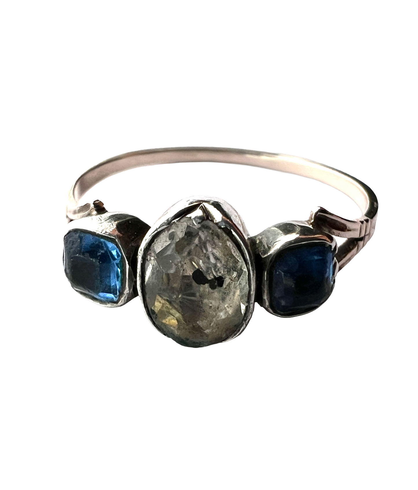 Georgian Three Stone Sapphire Paste Gold and Silver Ring