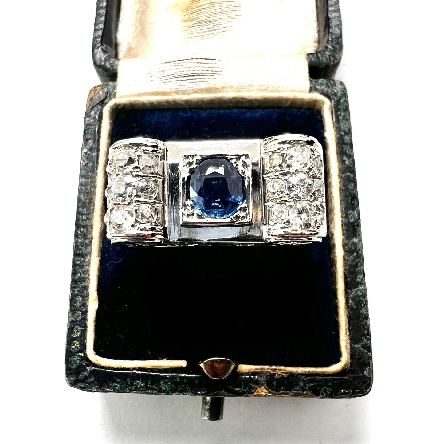 1940s 14CT Gold Vintage Sapphire and Diamond Tank Ring