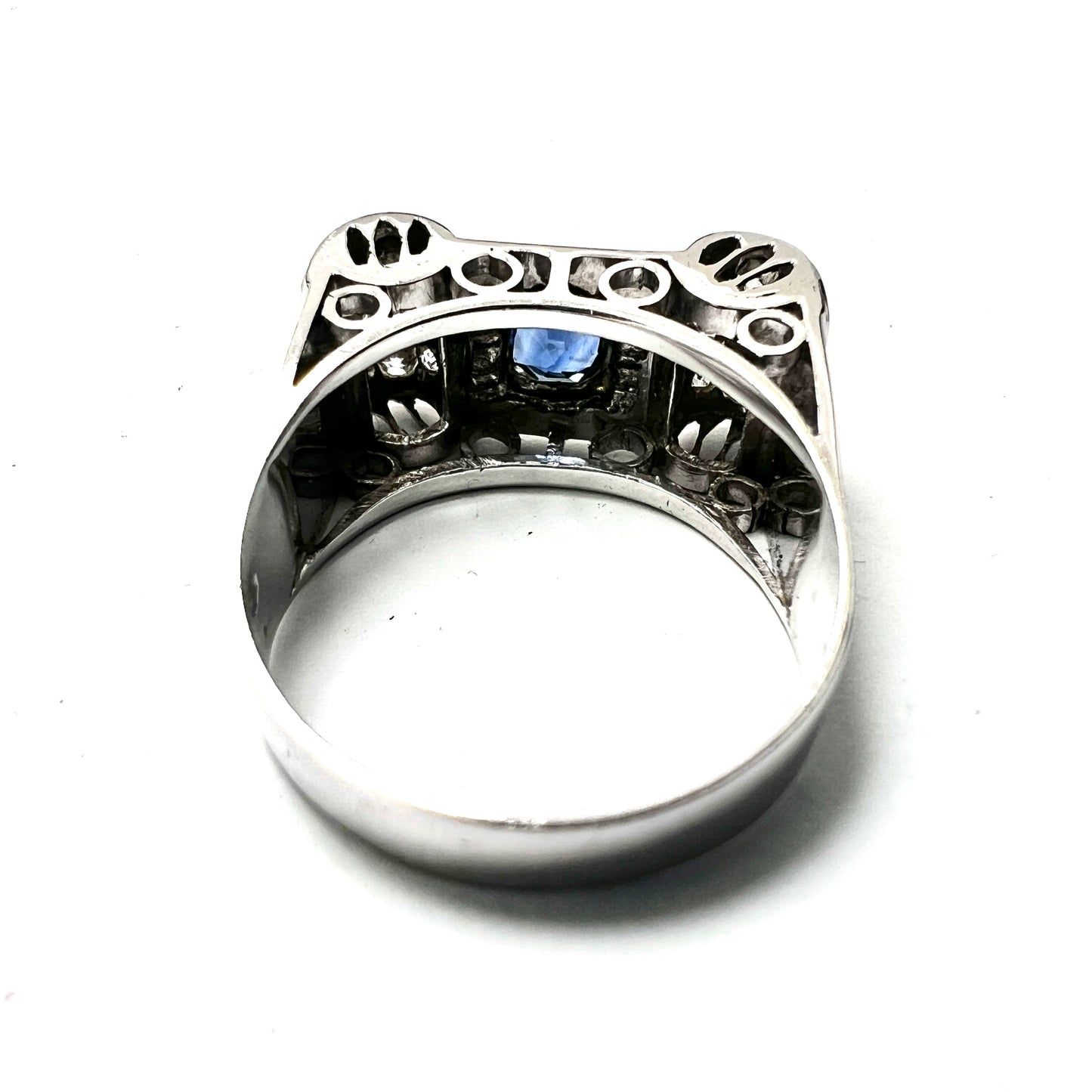 1940s 14CT Gold Vintage Sapphire and Diamond Tank Ring
