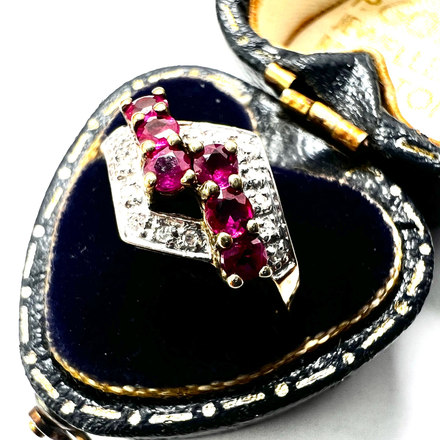 Vintage 9CT Gold Diamond and Rubellite Ring