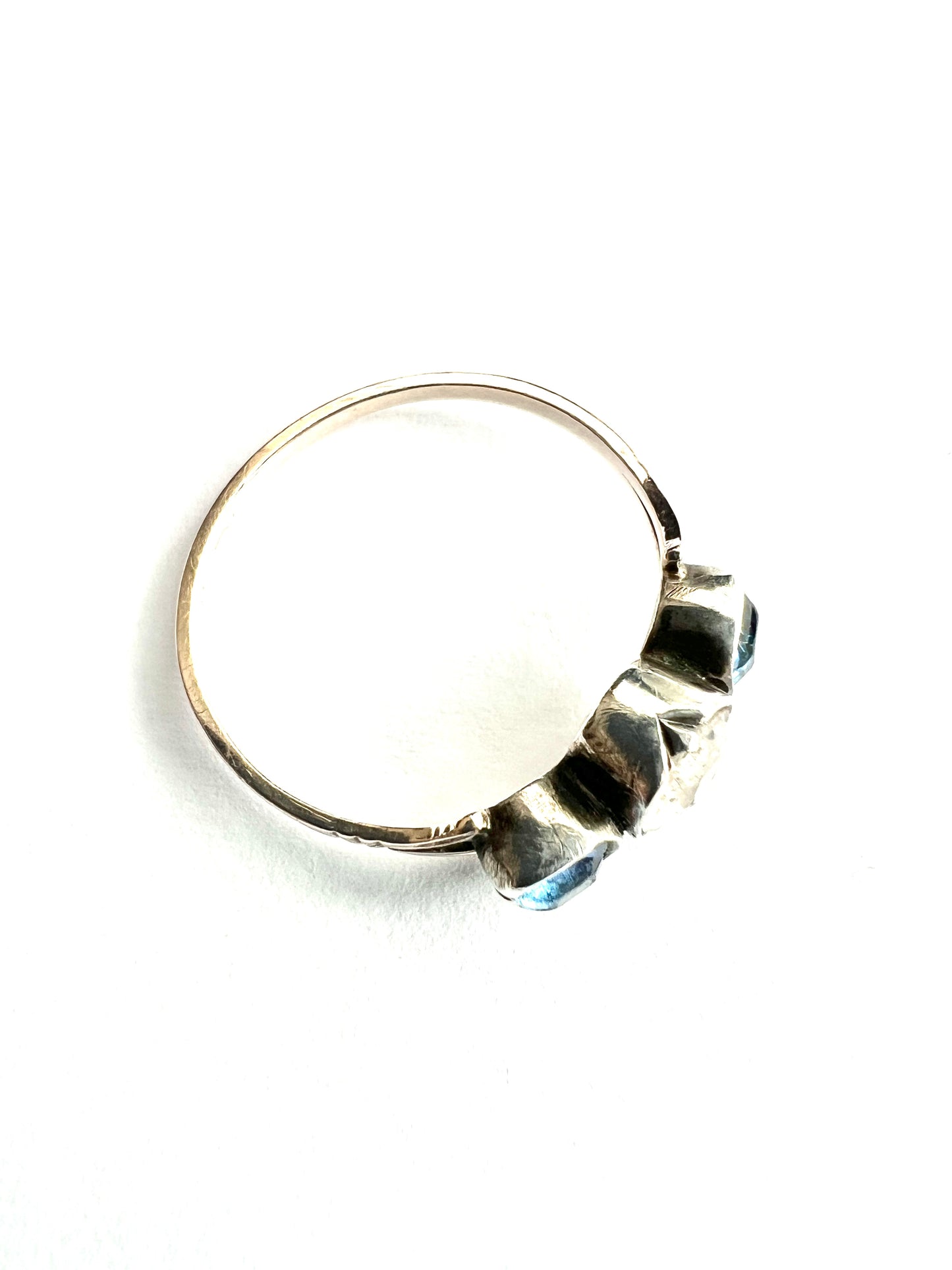 Georgian Three Stone Sapphire Paste Gold and Silver Ring