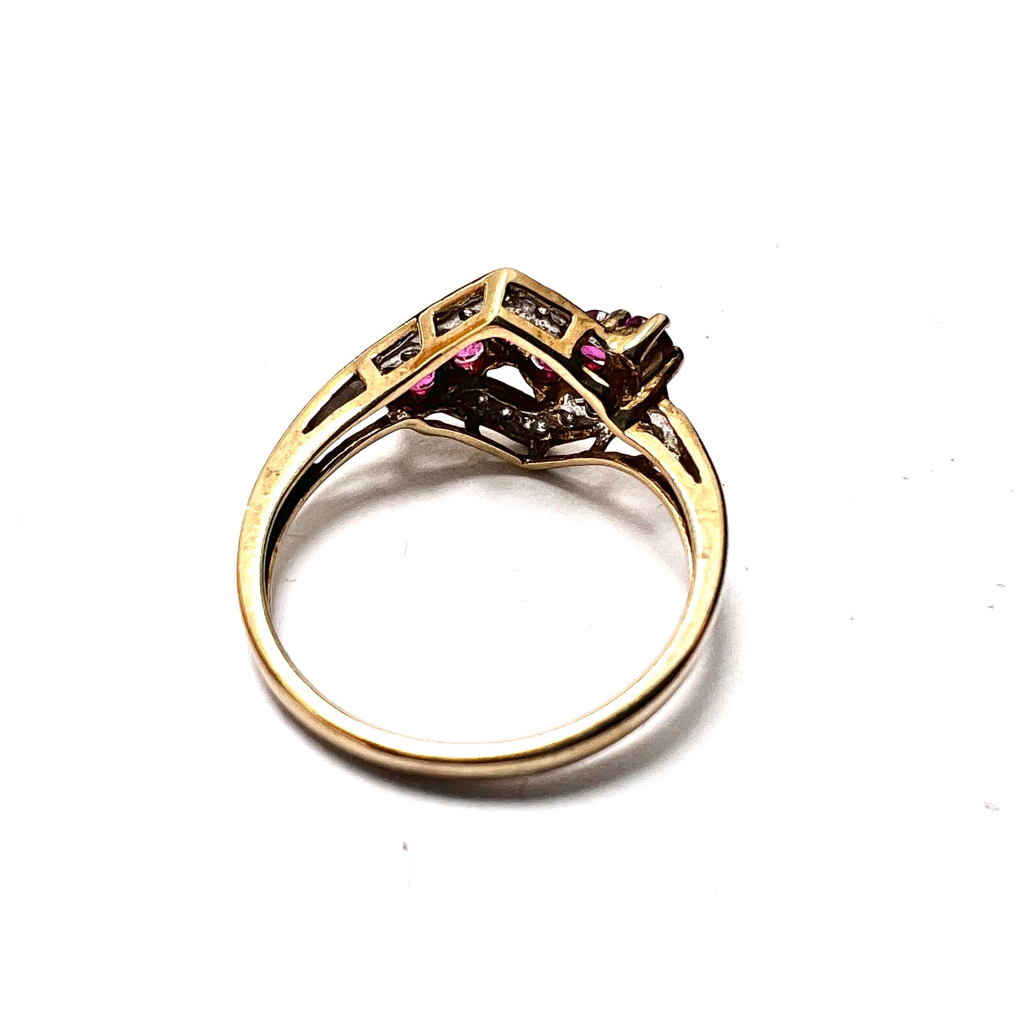 Vintage 9CT Gold Diamond and Rubellite Ring