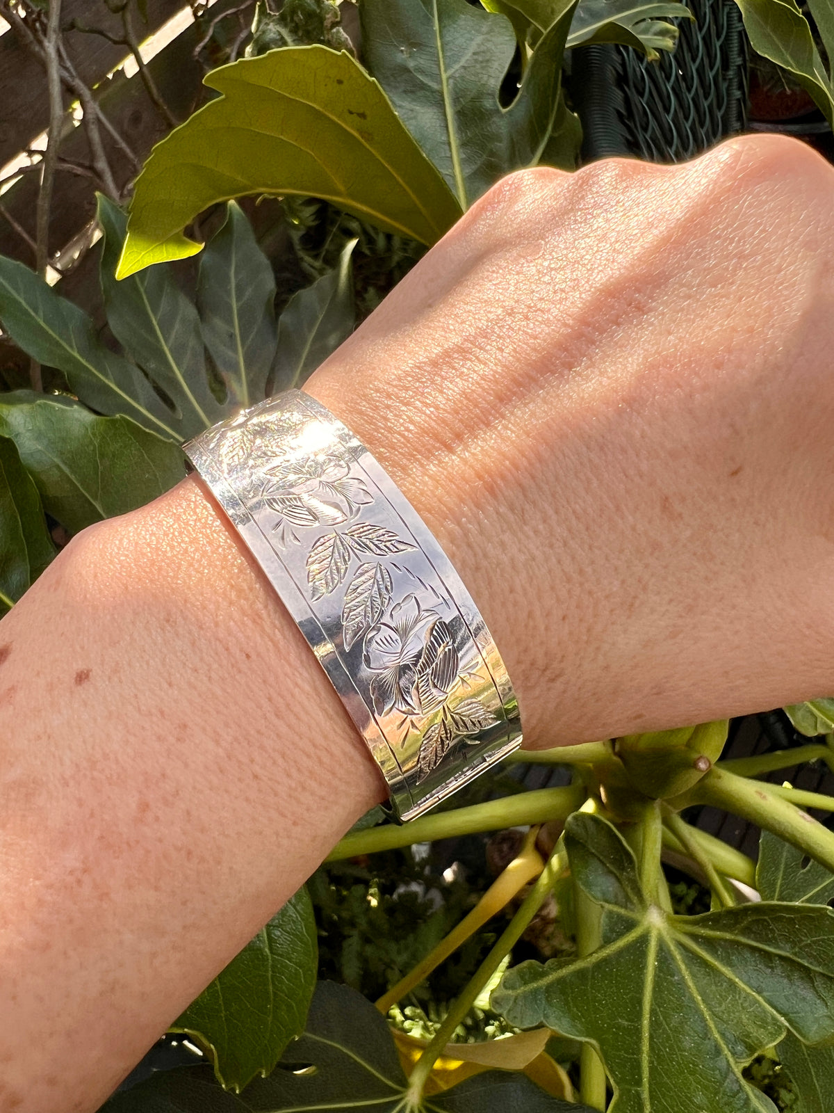 Victorian 1884 Sterling Silver Floral Bangle