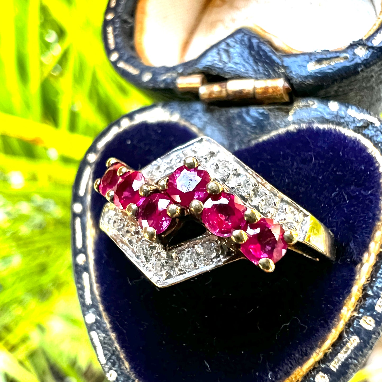 Vintage 9CT Gold Diamond and Rubellite Ring