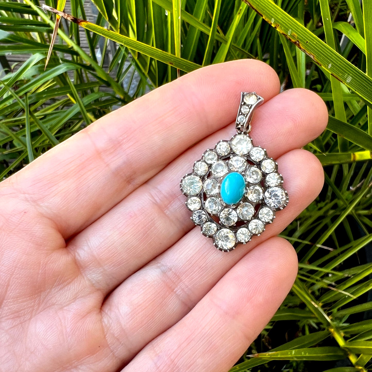 Victorian Turquoise Silver and Gold Paste Pendant