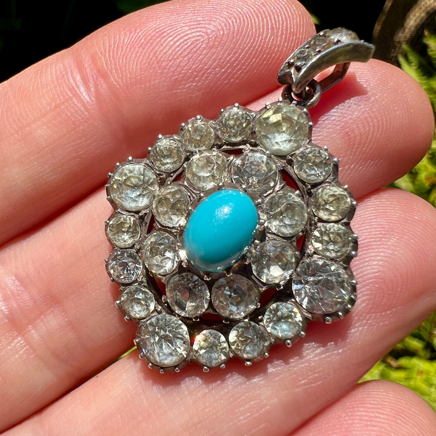 Victorian Turquoise Silver and Gold Paste Pendant