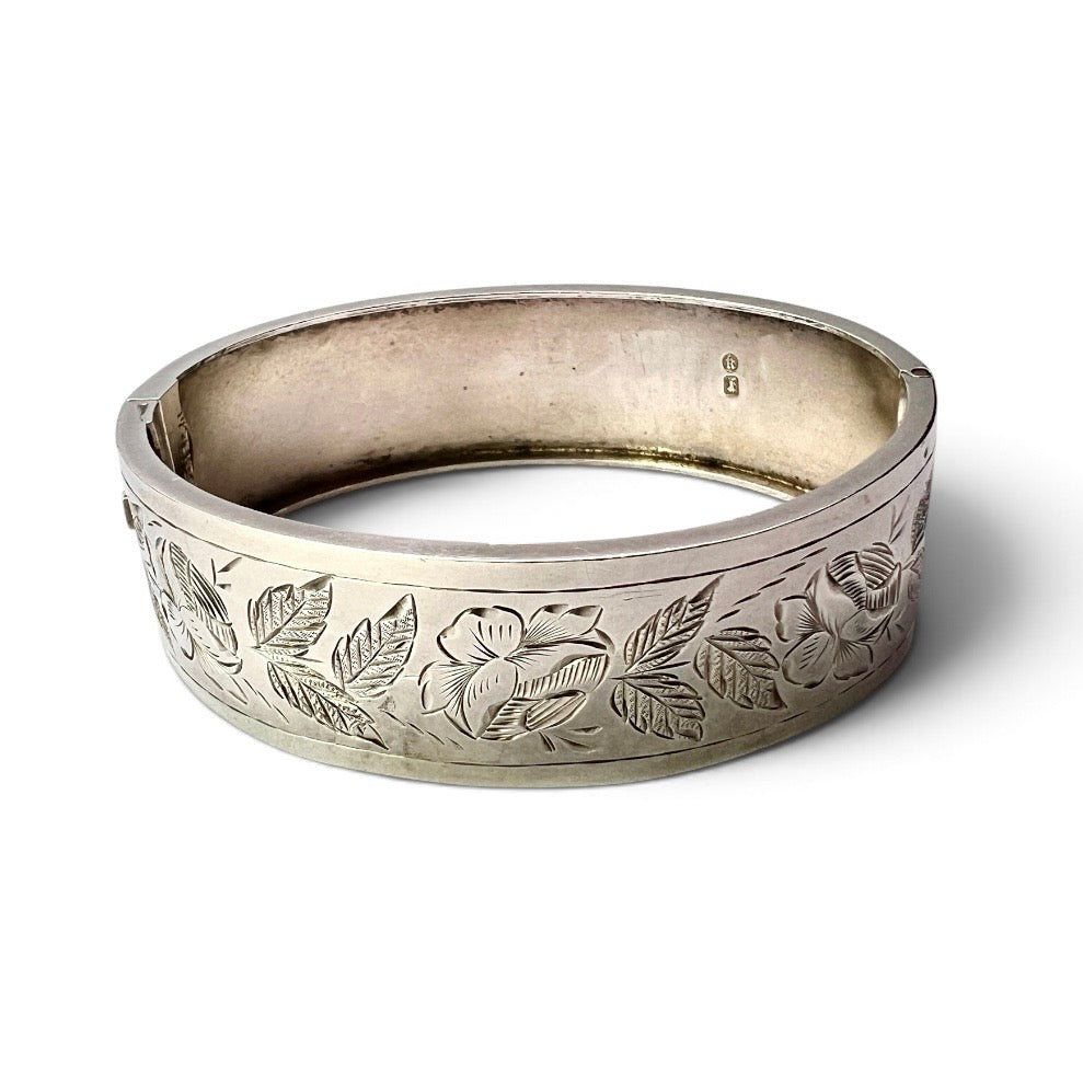 Victorian 1884 Sterling Silver Floral Bangle