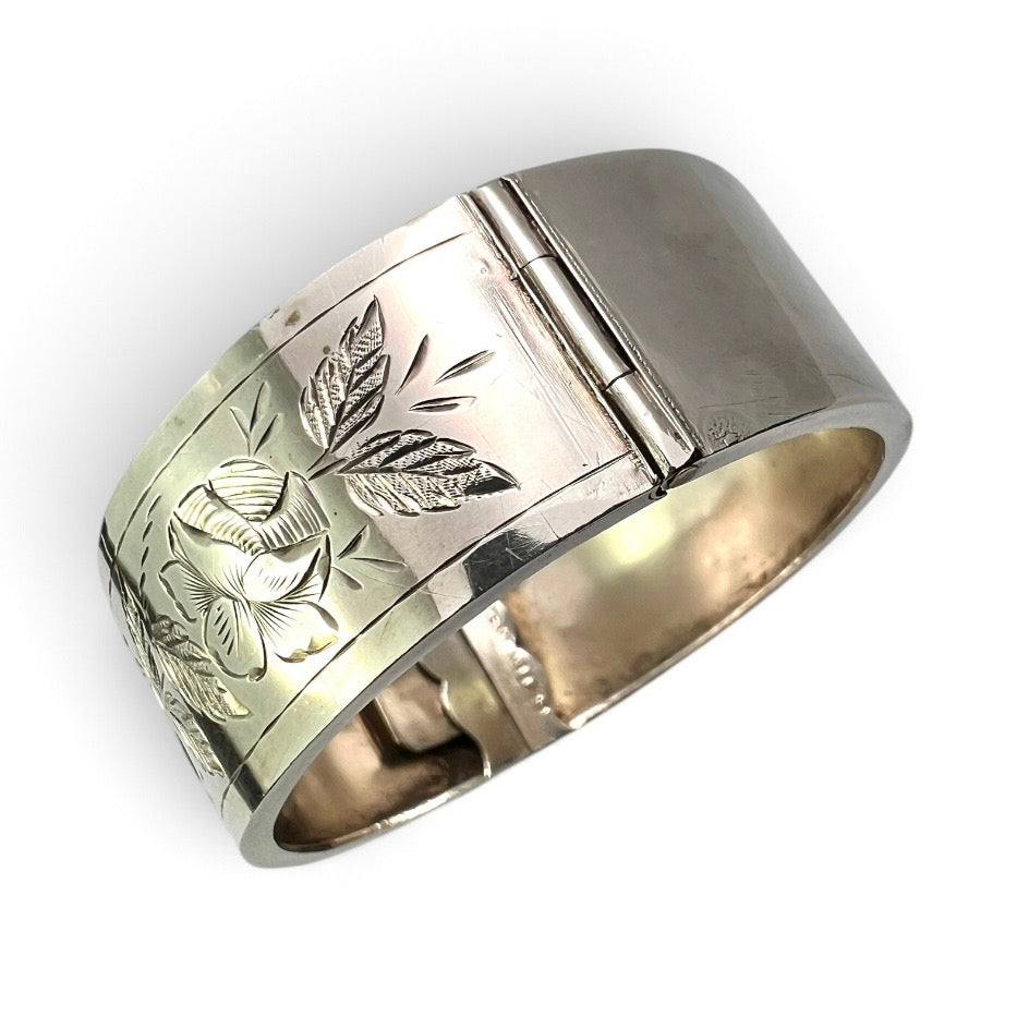 Victorian 1884 Sterling Silver Floral Bangle