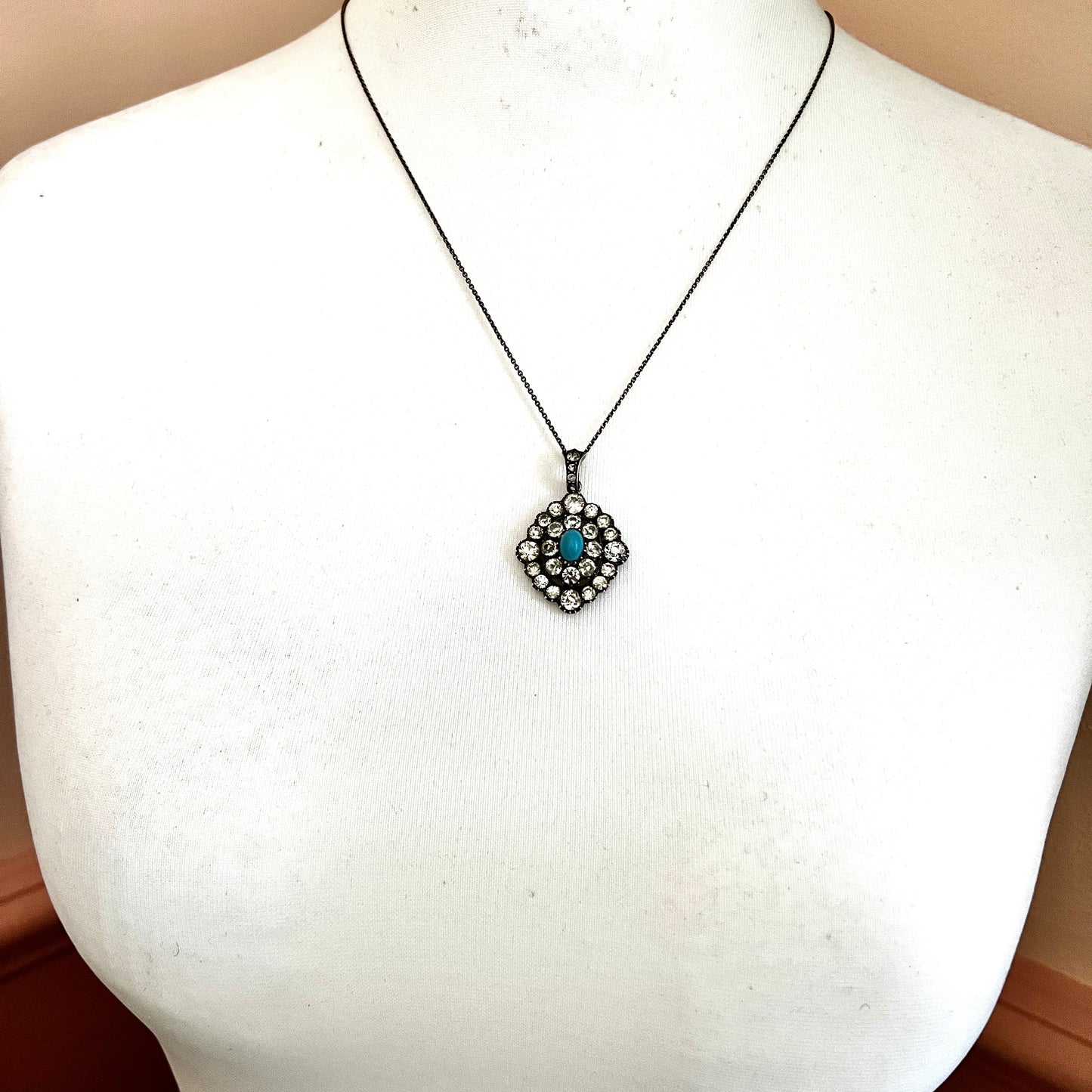 Victorian Turquoise Silver and Gold Paste Pendant