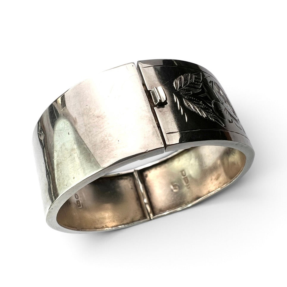 Victorian 1884 Sterling Silver Floral Bangle