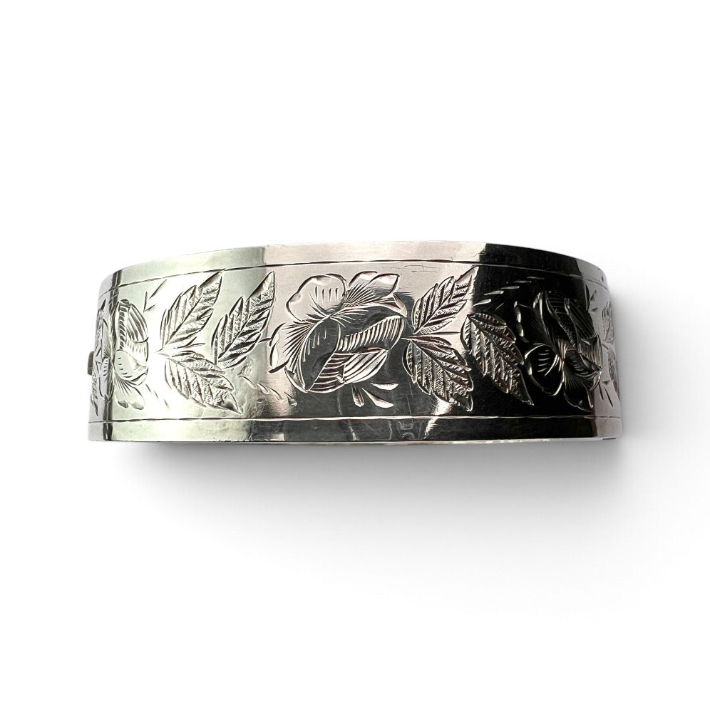 Victorian 1884 Sterling Silver Floral Bangle
