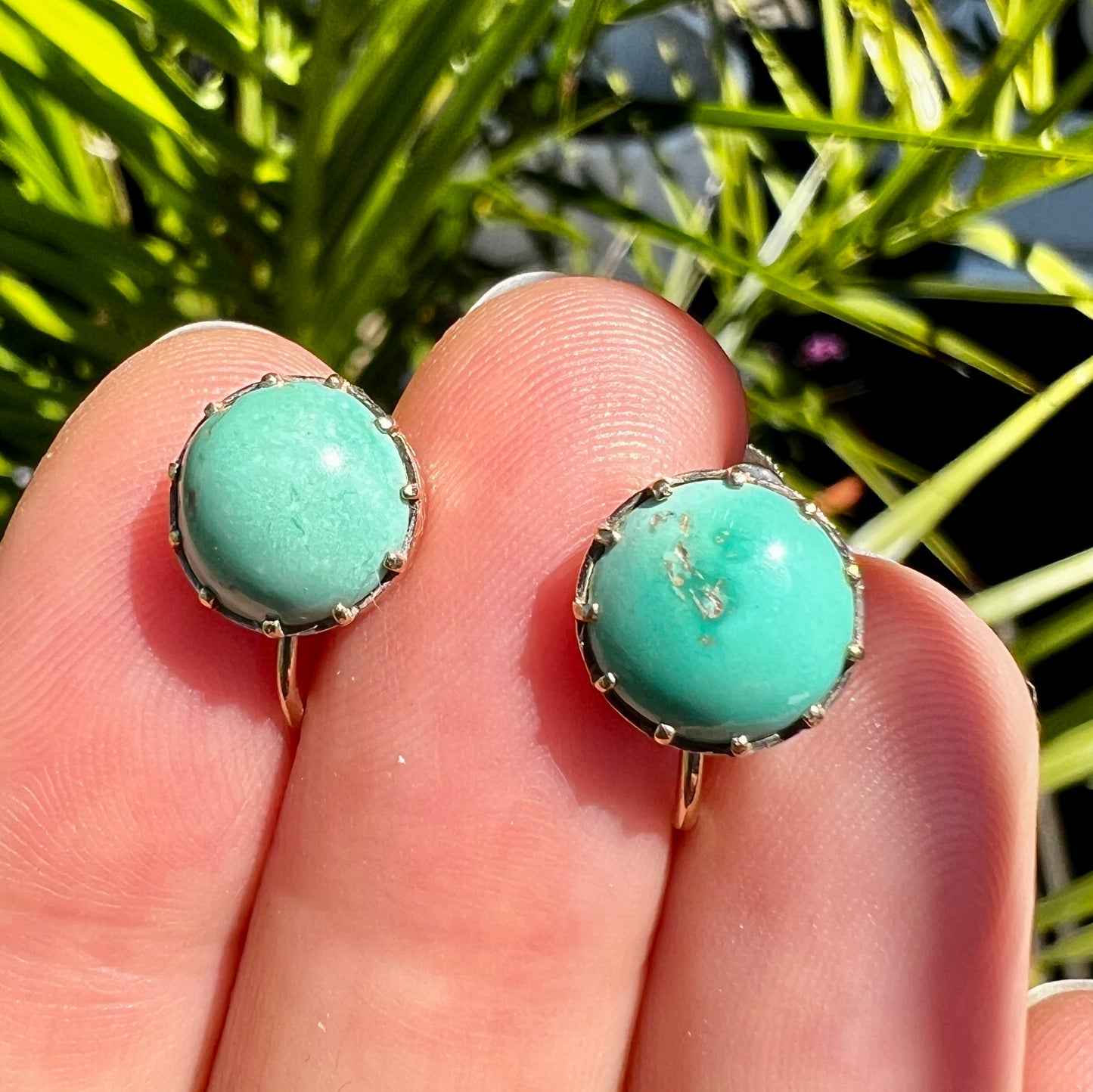 Antique Turquoise 9CT Gold Screw Back Earrings