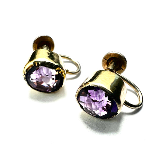 Vintage Amethyst Silver Gilt Screwback Earrings