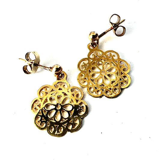 Vintage 9CT Gold Flower Mandala Earrings