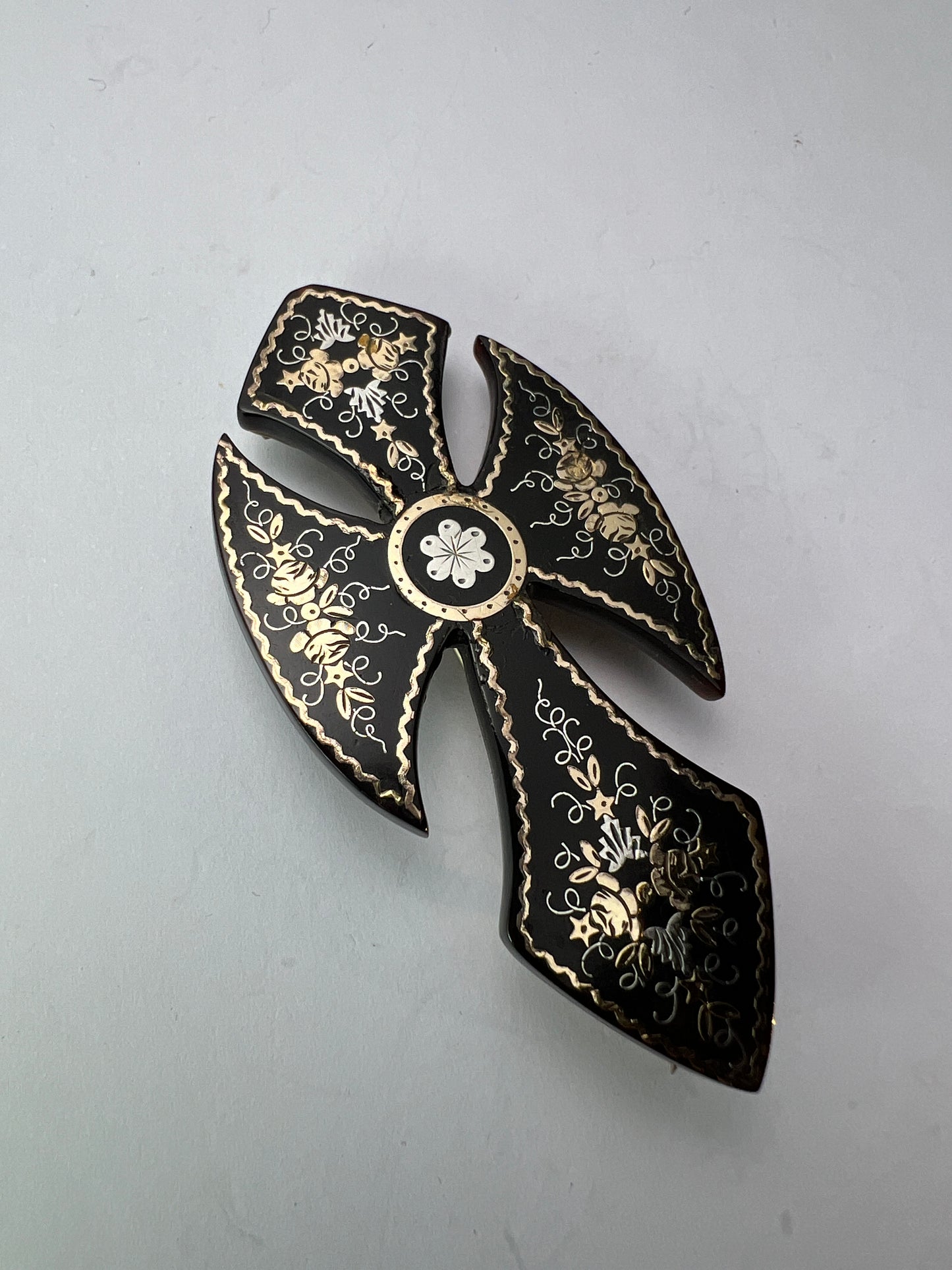 Large Victorian Gold and Silver Pique Cross Crucifix Brooch