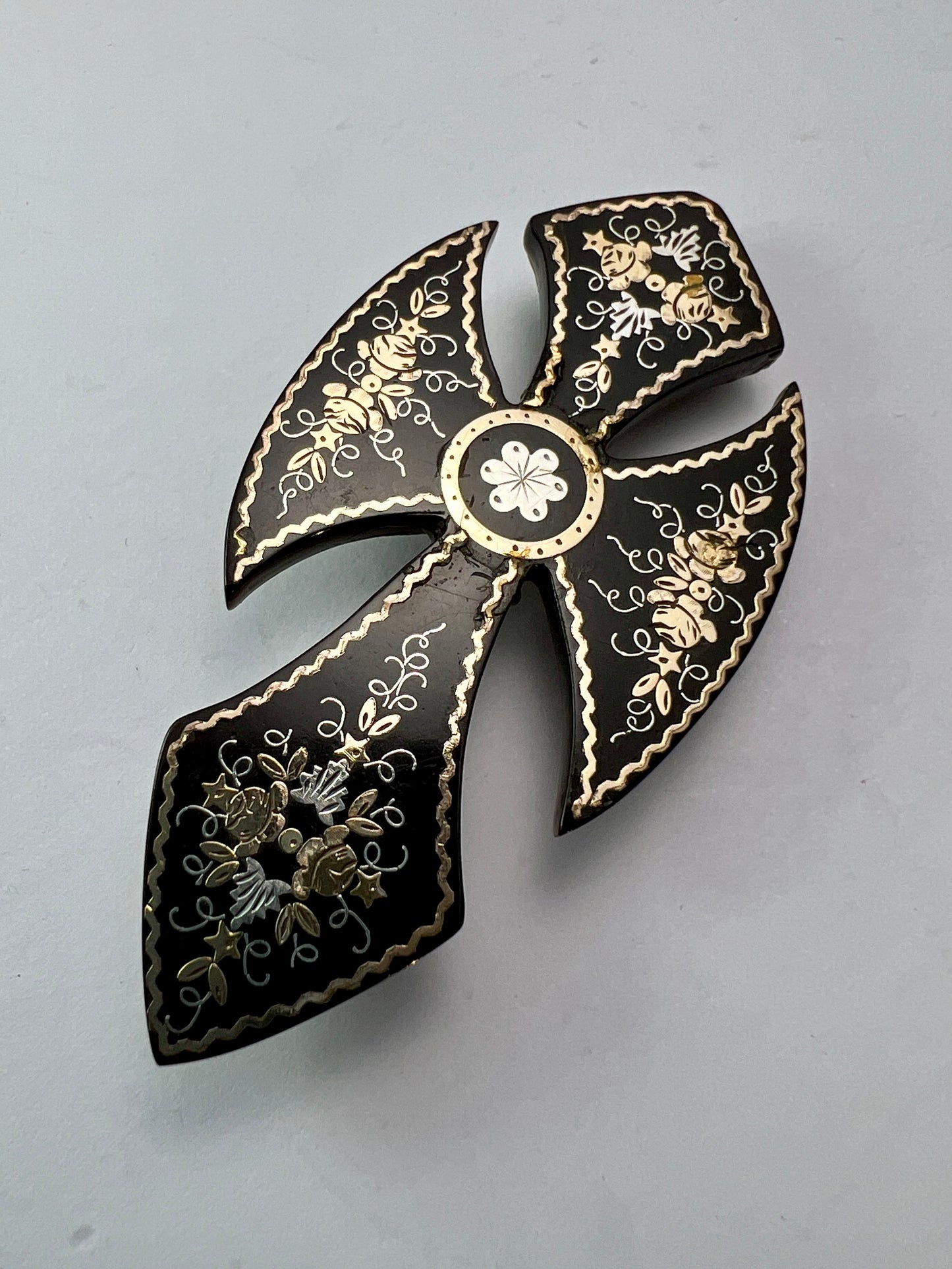 Large Victorian Gold and Silver Pique Cross Crucifix Brooch