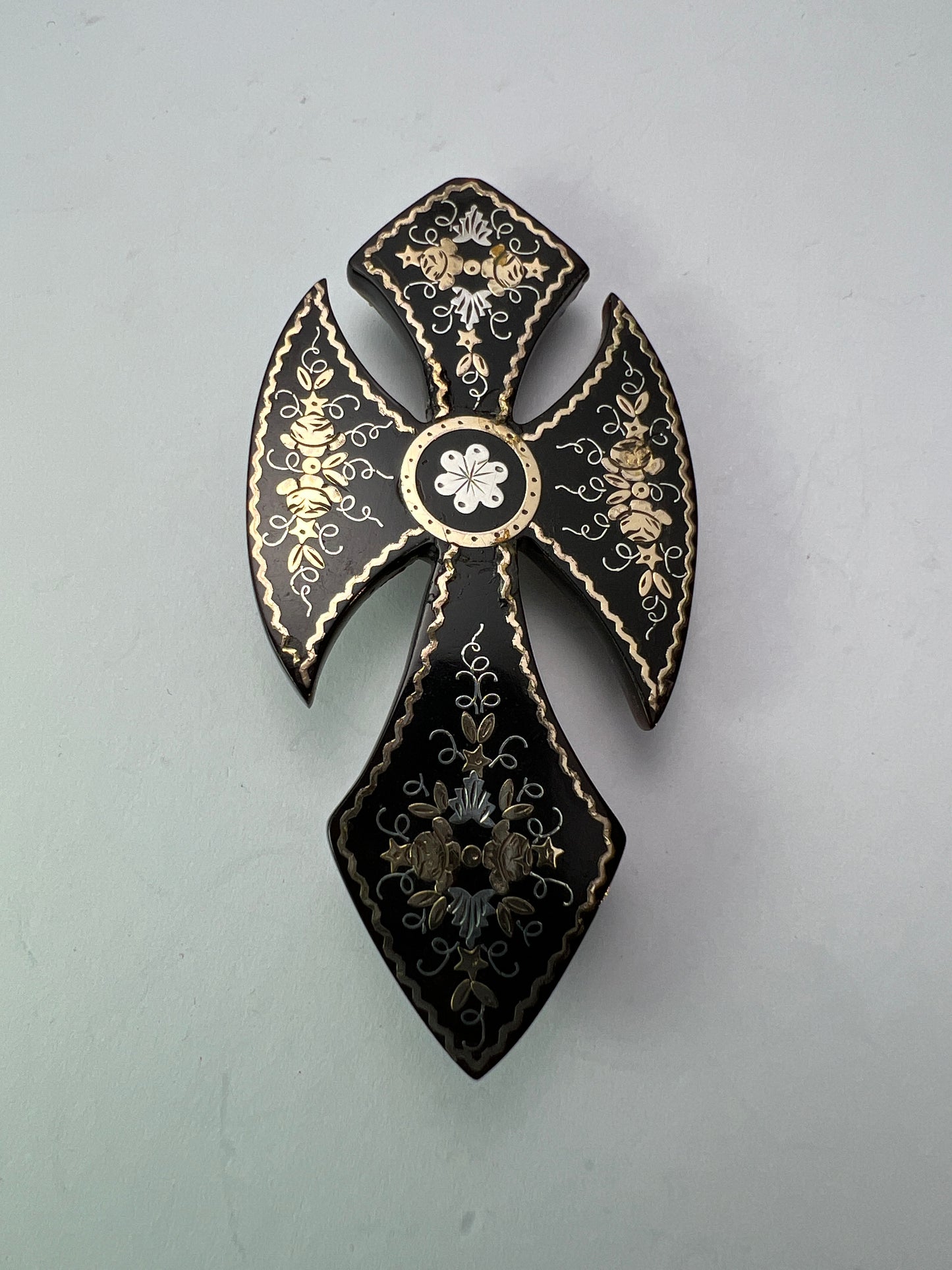 Large Victorian Gold and Silver Pique Cross Crucifix Brooch