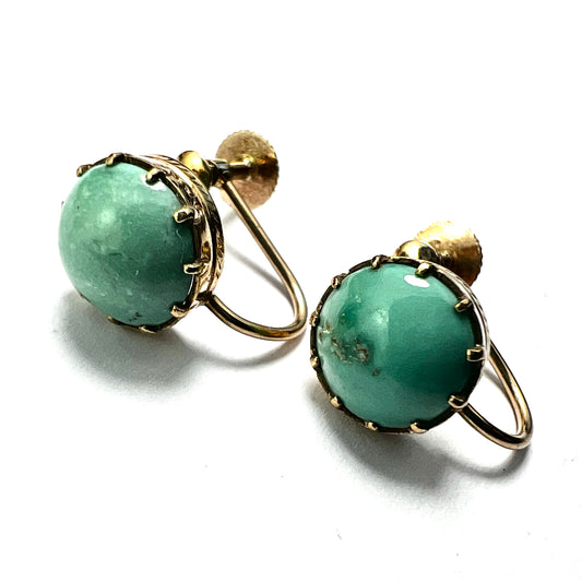 Antique Turquoise 9CT Gold Screw Back Earrings