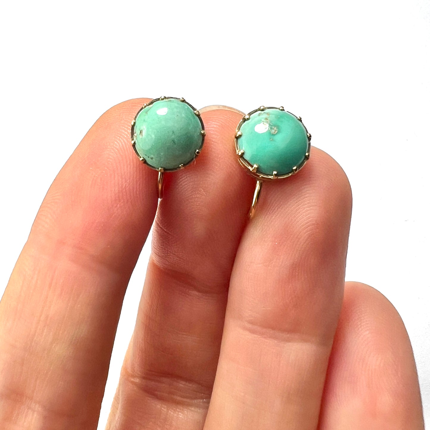 Antique Turquoise 9CT Gold Screw Back Earrings